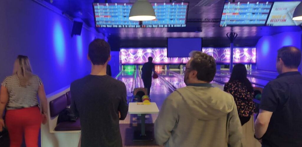 The team from Mersus at the bowling alley
