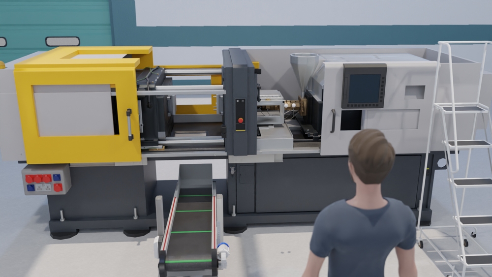 The virtual environment with the injection moulding machine