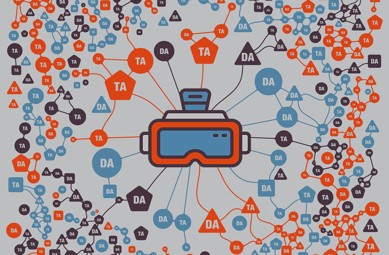 An image showing a vr headset in the centre of a data visualisation diagram