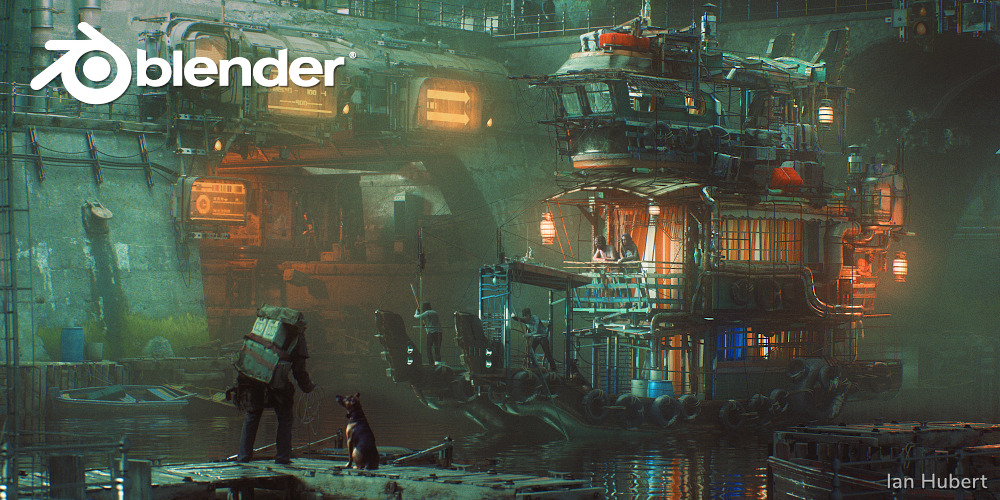 Some artwork created in Blender 3d showing a dark futuristic scene.