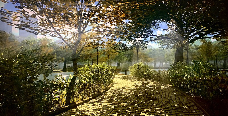 A realistic VR environment of trees and sunlight